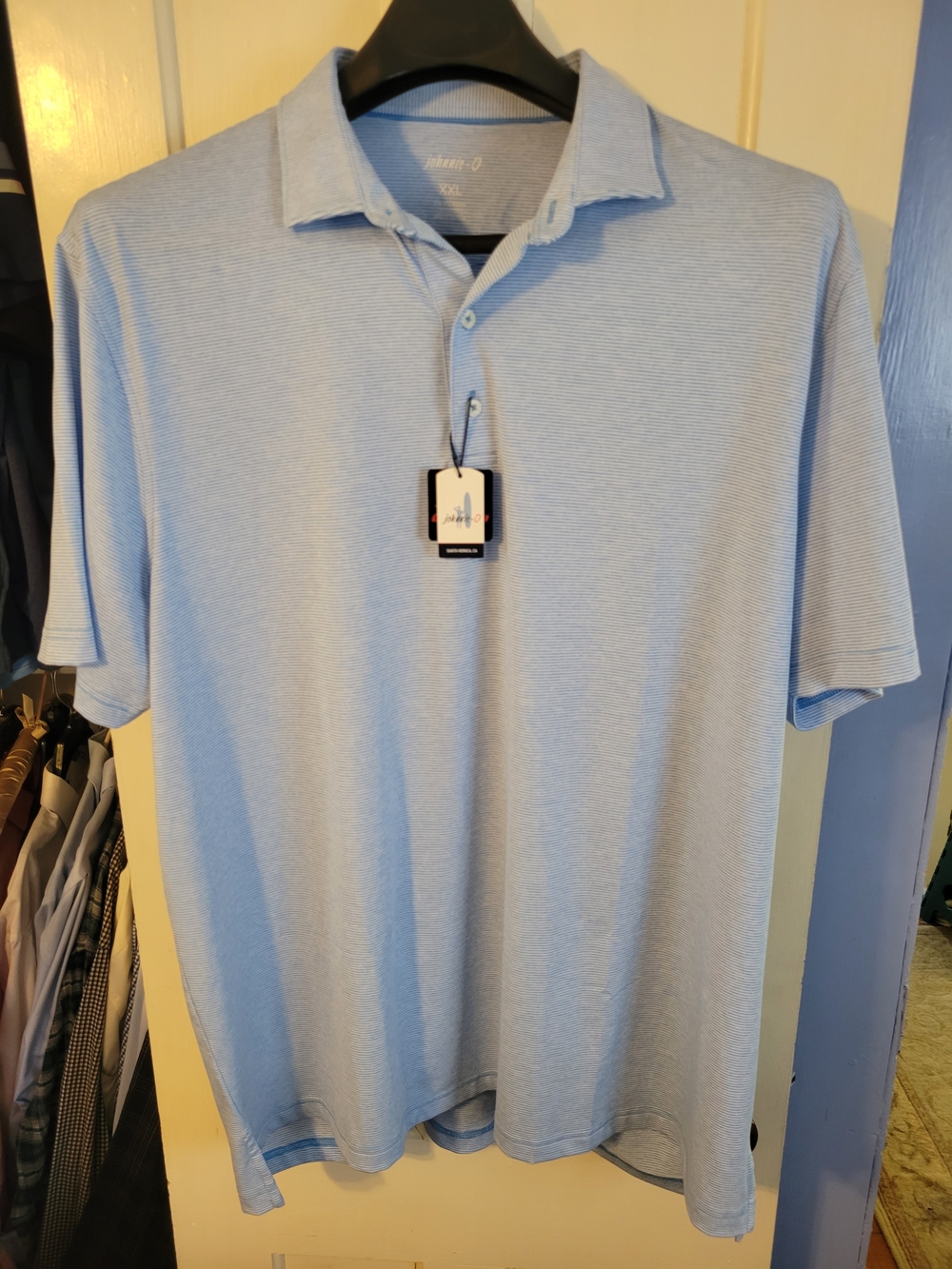 Classic Light Blue Men's Polo with Subtle Stripe Detail